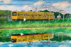 特選-水辺に映る黄色い電車-阪-心絆-中学1年生