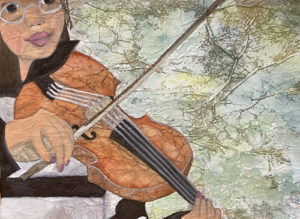 第70回こども二科展　入選　バイオリン わたし　13歳　大阪市立美術館　ワールドキッズ絵画　桑名