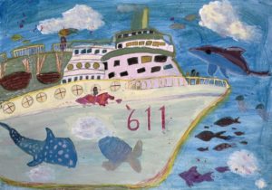 ワールドキッズ絵画 第52回世界児童画展 世界児童画展　絵画コンクール　こどもの絵船の絵 海の生き物の絵 小学4年生