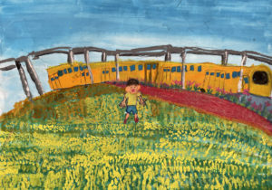 魅力いっぱいいなべを描こうコンクール 北勢線 三岐線 黄色い電車 風景画 小学生 小2